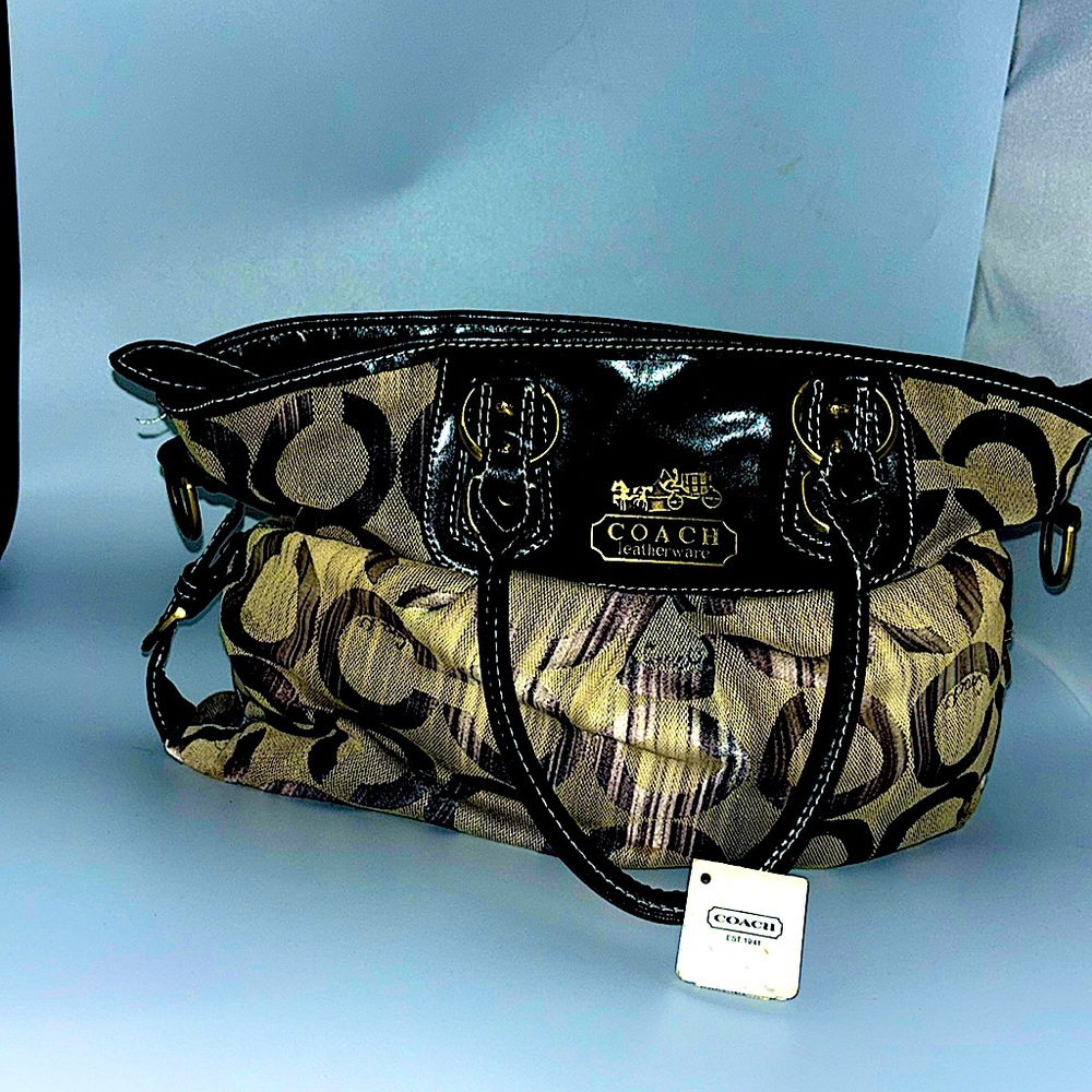 Coach Madison Sabrina Op Art Black and silver Satchel Bag  Sateen Medium Purse